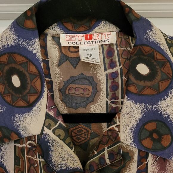Vintage Silk Stunt Collections Earthtone Abstract Style Shirt size Medium - Picture 3 of 11